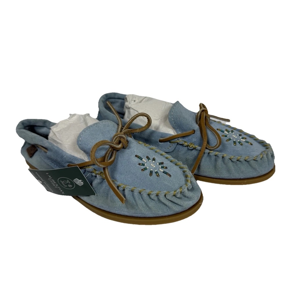 NWT Laurentian Chief‎ Suede Beaded Blue Moccasin Women's Size 8 Boho Western